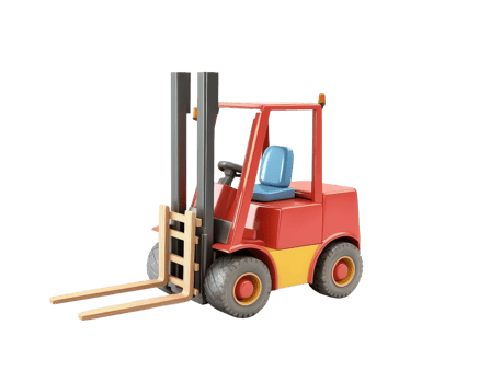 colorful toy forklift with red and yellow body, black forks, and blue seat, perfect for imaginative play and learning about vehicles png