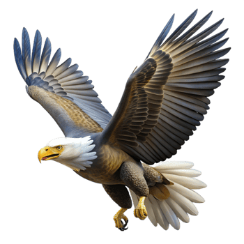 stunning minimalist A majestic bald eagle soaring through the sky, dynamic pose, dramatic lighting, realistic style detailed png