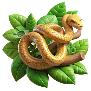 serene traditional A slithering snake coiled around a branch, jungle setting, dappled lighting, detailed textures 4K png