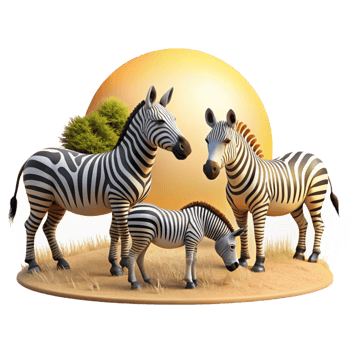 serene artistic A group of zebras grazing on the savanna, African landscape, midday sun, realistic style 4K png