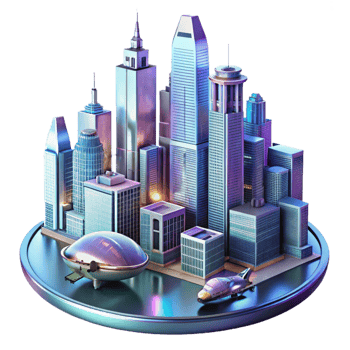 extraordinary minimalist A Futuristic Cityscape with Towering high quality png
