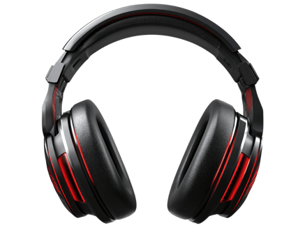 High quality black and red gaming headphones with cushioned ear pads, designed for comfort and immersive sound experience. Perfect for gaming and music lovers png