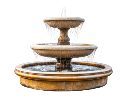 Elegant stone fountain with cascading water in circular basin png