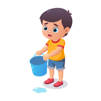 Cartoon child filling a bucket with water park illustration playful environment front view childhood imagination png