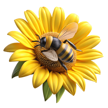 beautiful rustic Close-up of a bee collecting pollen from a sunflower, vibrant yellow and black, macro photography, natural light, high quality png