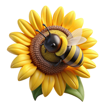 stunning contemporary Close-up of a bee collecting pollen from a sunflower, vibrant yellow and black, macro photography, natural light, premium png