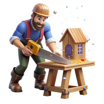 elegant artistic Carpenter Sawing Wood House Framing Transparent exclusive png