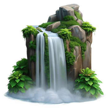 impressive modern Waterfall cascading down a cliff face, mist rising, long exposure photography, lush green foliage, exclusive png