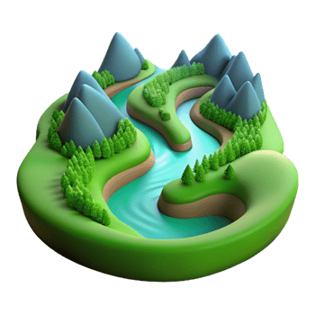 wonderful minimalist A winding river flowing through a valley, aerial view, lush green landscape, panoramic, 4K png