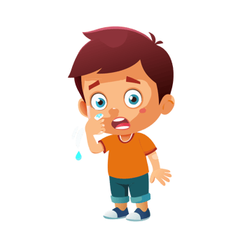 Little boy wiping water off his face indoor setting cartoon illustration playful environment close-up view childhood concept png
