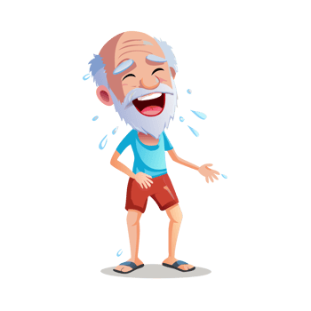 Joyful elderly man laughing while getting soaked in a water splash outdoor fun humorous scene cartoon style png