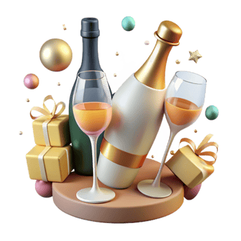 elegant artistic Champagne Bottle and Glasses Cutout for Celebration Setup premium png