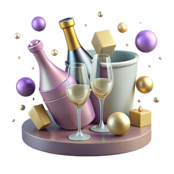 vibrant creative Champagne Bottle and Glasses Cutout for Celebration Setup authentic png