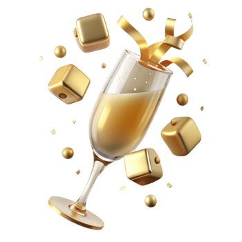 beautiful creative Champagne Glass with Gold Confetti Cutout for New Year authentic png