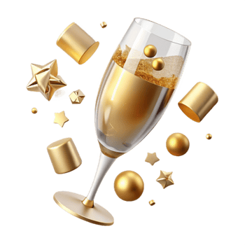 serene artistic Champagne Glass with Gold Confetti Cutout for New Year authentic png