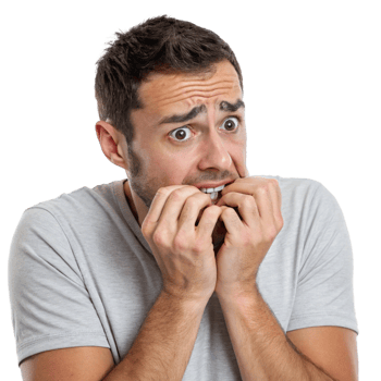 Nervous man biting nails indoor setting emotion capture stressful environment close-up view anxiety concept png