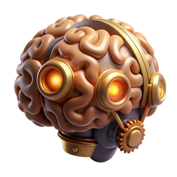 elegant contemporary Steampunk brain with intricate gears and glowing synapses, scientific and mysterious lighting original png