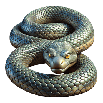 wonderful minimalist A coiled rattlesnake, scales shimmering in the desert sun, intense, focused gaze, gritty realism premium png