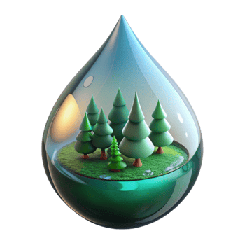 vibrant modern A dewdrop reflecting a miniature forest scene, macro photography, spherical distortion, cool, muted colors exclusive png