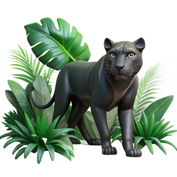 beautiful minimalist A stealthy panther stalking through dense jungle foliage, illuminated by dappled sunlight, painted in a realistic, wildlife photography style high resolution png
