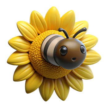 vibrant artistic A close-up of a bee on a sunflower, pollen-covered legs, warm yellow and black color palette original png