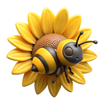 stunning creative A close-up of a bee on a sunflower, pollen-covered legs, warm yellow and black color palette authentic png