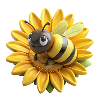 wonderful modern A close-up of a bee on a sunflower, pollen-covered legs, warm yellow and black color palette authentic png