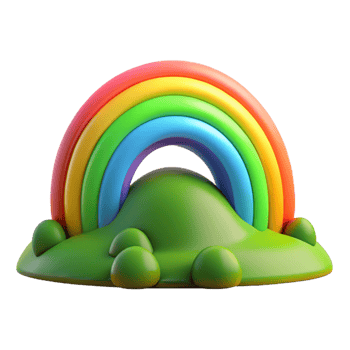 impressive modern A rainbow arcing over a lush green valley, vibrant colors, soft light premium png