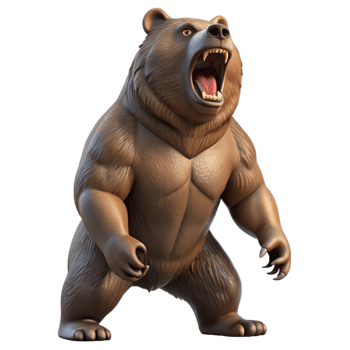 vibrant modern A powerful grizzly bear standing on its hind legs, roaring towards the sky, dynamic lighting emphasizing its muscular build. Wildlife photography style detailed png