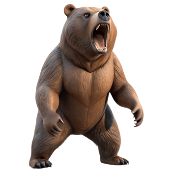 extraordinary modern A powerful grizzly bear standing on its hind legs, roaring towards the sky, dynamic lighting emphasizing its muscular build. Wildlife photography style authentic png