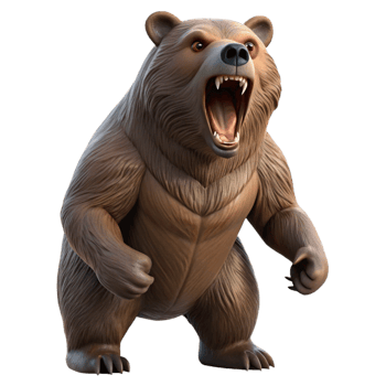 dramatic contemporary A powerful grizzly bear standing on its hind legs, roaring towards the sky, dynamic lighting emphasizing its muscular build. Wildlife photography style original png