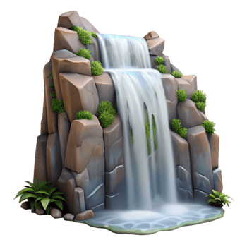 stunning traditional A waterfall cascading down a cliff face, powerful flow of water, mist and spray, natural lighting high quality png