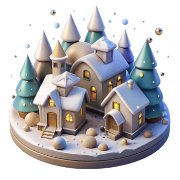 dramatic traditional Christmas Village Houses Snow Covered Isolated for Holiday Scenes premium png