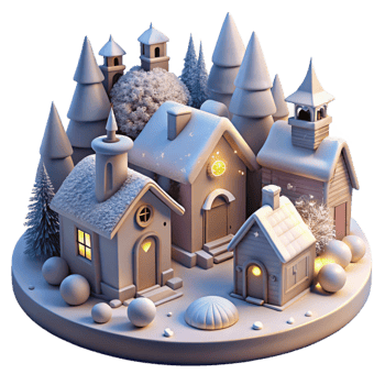 serene vintage Christmas Village Snow Covered Houses Transparent for Holiday Scene detailed png