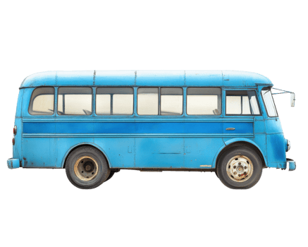 vintage blue bus with classic design, showcasing its unique character and charm. This retro vehicle features large windows and sturdy build, perfect for nostalgic journeys png