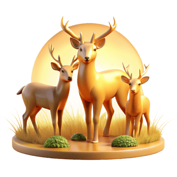 stunning vintage A family of deer grazing in a meadow, soft, golden light creating a peaceful scene detailed png