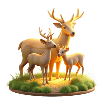 serene rustic A family of deer grazing in a meadow, soft, golden light creating a peaceful scene authentic png