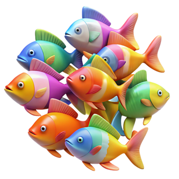 wonderful artistic A School of Colorful Fish Swimming in a authentic png