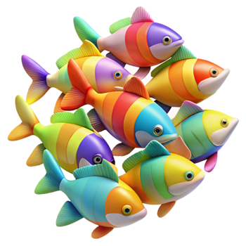 beautiful modern A School of Colorful Fish Swimming in a authentic png