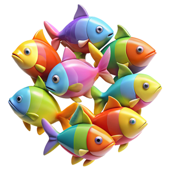 dramatic classic Colorful Fish School in detailed png
