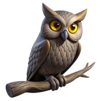stunning minimalist A Wise Old Owl Perched on a Gnarled high quality png