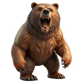 elegant modern A powerful grizzly bear standing on its hind legs, roaring fiercely. Dramatic backlighting. Oil painting style original png