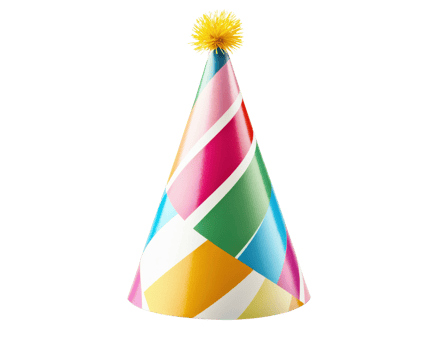 A party hat with a yellow pompom on top png
