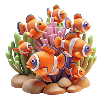 wonderful modern A school of vibrant clownfish swimming amongst coral reefs. Underwater photography, vibrant colors genuine png