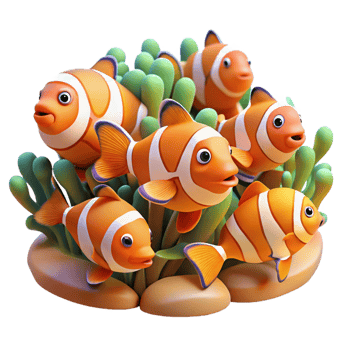 impressive minimalist A school of vibrant clownfish swimming amongst coral reefs. Underwater photography, vibrant colors high resolution png