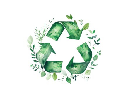 Recycling symbol surrounded by green leaves and plants, representing sustainability and eco friendliness. This design emphasizes importance of environmental conservation and nature png