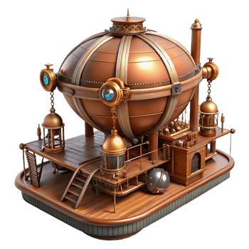 impressive traditional Steampunk airship dock, intricate gears and pipes, Victorian-era aesthetic, warm lighting, 8k, high detail, detailed png