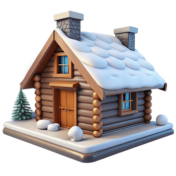 impressive artistic Log cabin, traditional design, stone fireplace, mountain setting, snow-covered landscape, 8k, high detail, high resolution png