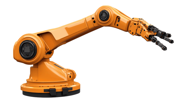 An orange robotic arm on a black background png