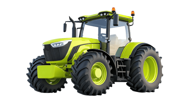 Modern green tractor with large tires and powerful design, ideal for farming and agricultural tasks png